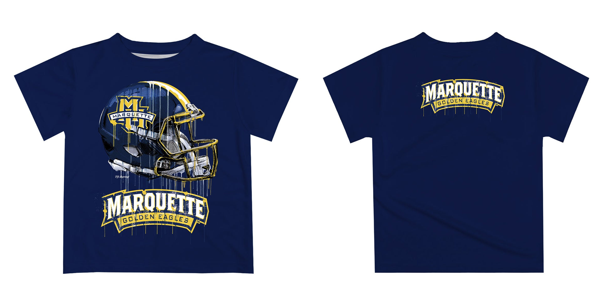 Marquette Golden Eagles Original Dripping Football Helmet Navy T-Shirt by Vive La Fete