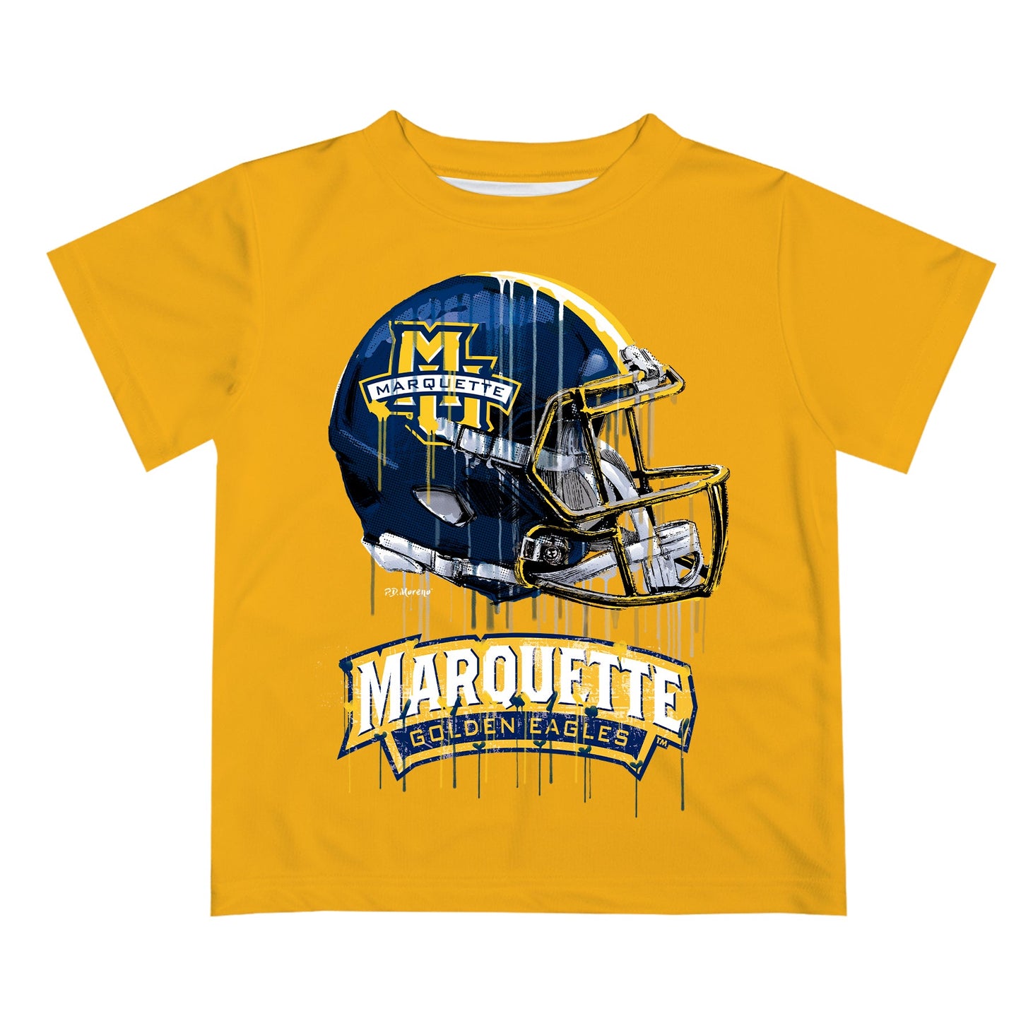 Marquette Golden Eagles Original Dripping Football Helmet Gold T-Shirt by Vive La Fete