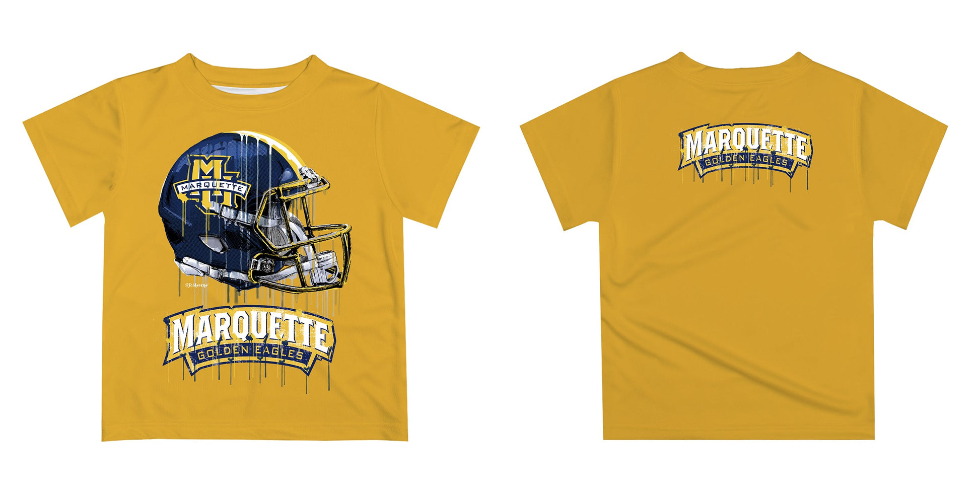 Marquette Golden Eagles Original Dripping Football Helmet Gold T-Shirt by Vive La Fete
