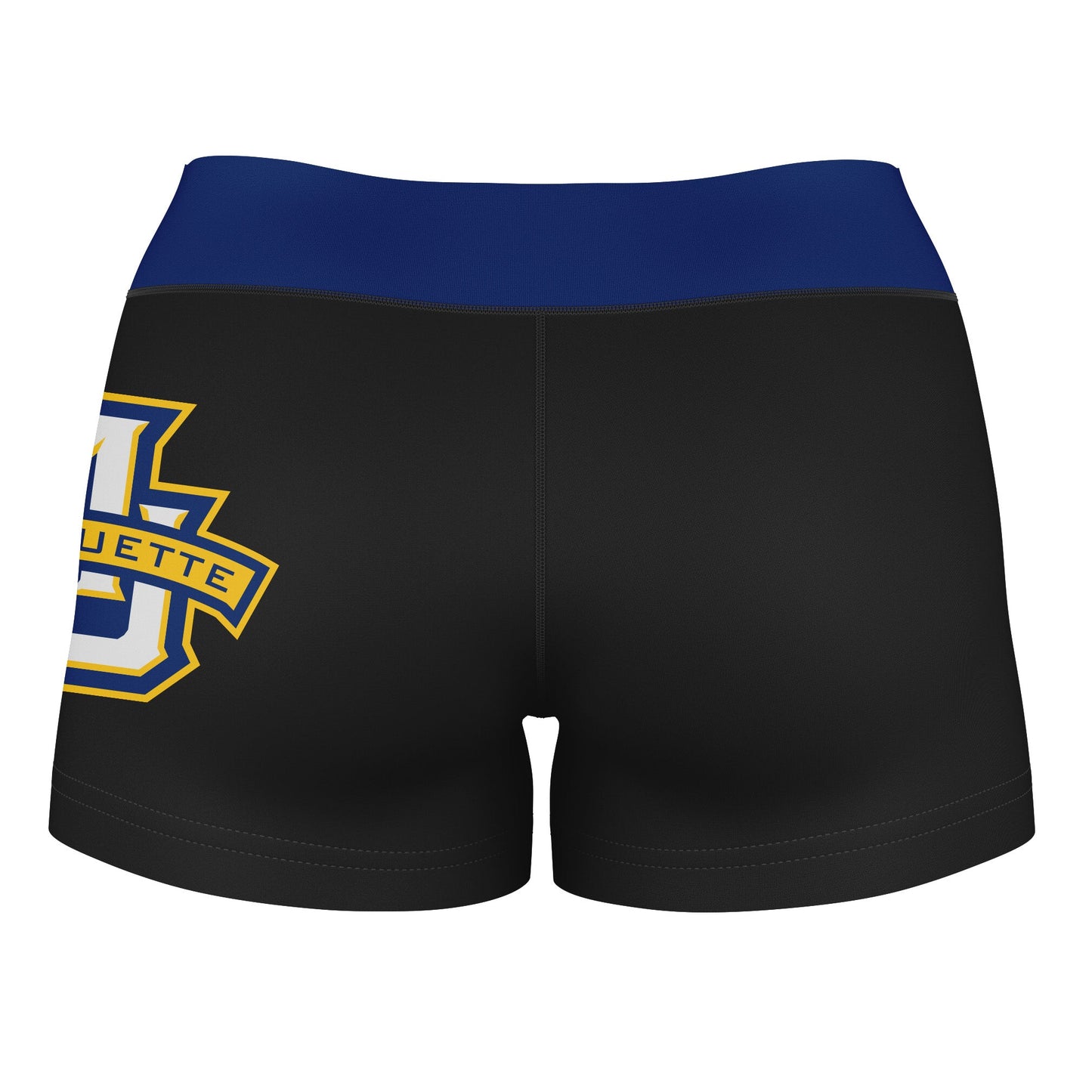 Marquette Golden Eagles Vive La Fete Logo on Thigh & Waistband Black & Navy Women Yoga Booty Workout Shorts 3.75 Inseam" - Vive La F̻te - Online Apparel Store