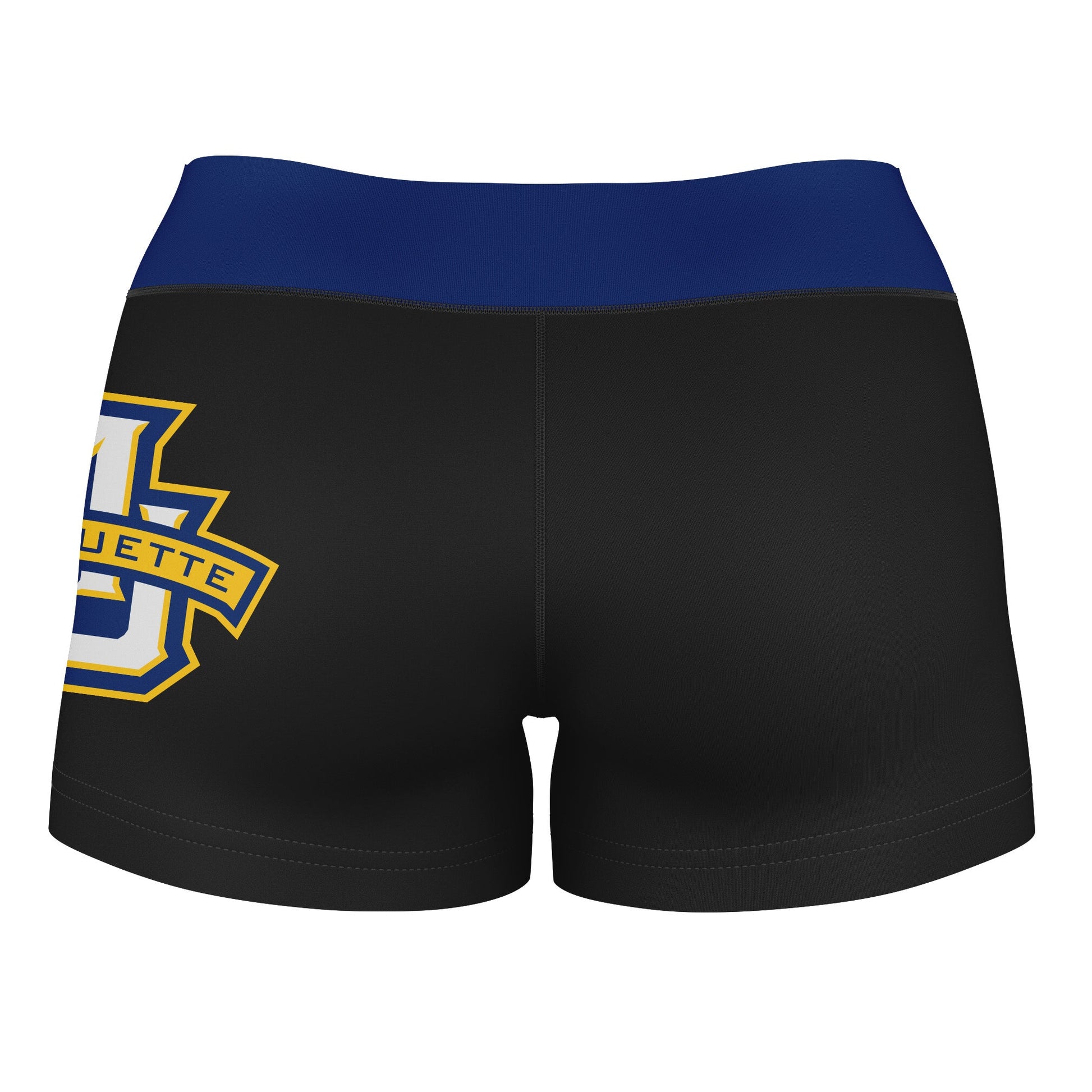 Marquette Golden Eagles Vive La Fete Logo on Thigh & Waistband Black & Navy Women Yoga Booty Workout Shorts 3.75 Inseam" - Vive La F̻te - Online Apparel Store