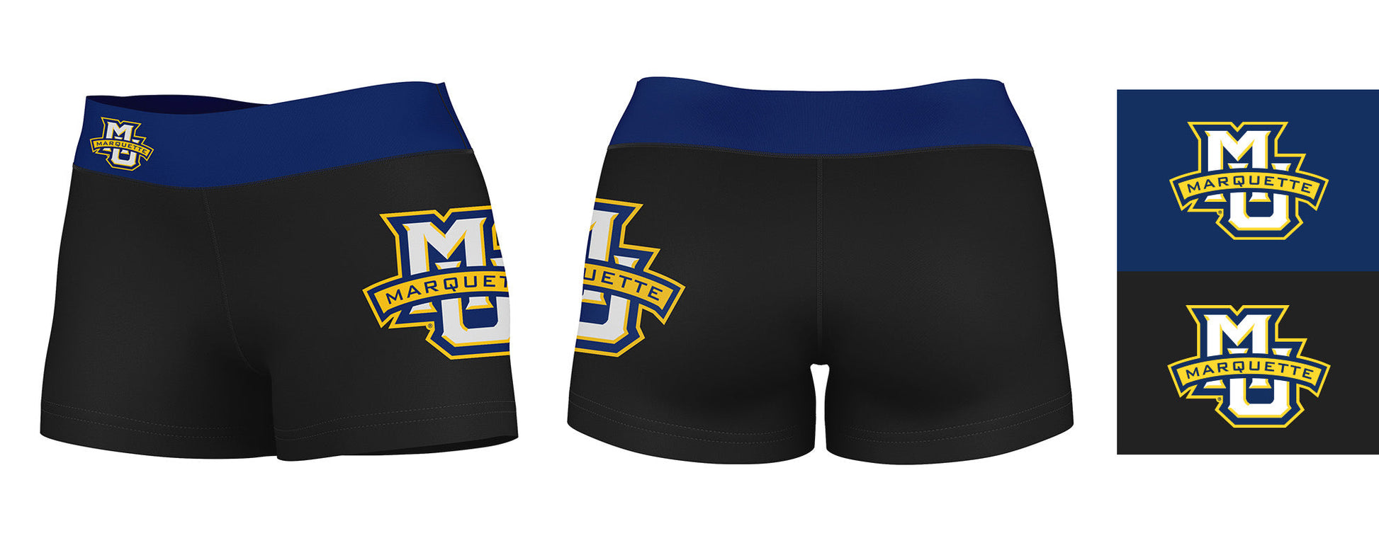 Marquette Golden Eagles Vive La Fete Logo on Thigh & Waistband Black & Navy Women Yoga Booty Workout Shorts 3.75 Inseam" - Vive La F̻te - Online Apparel Store