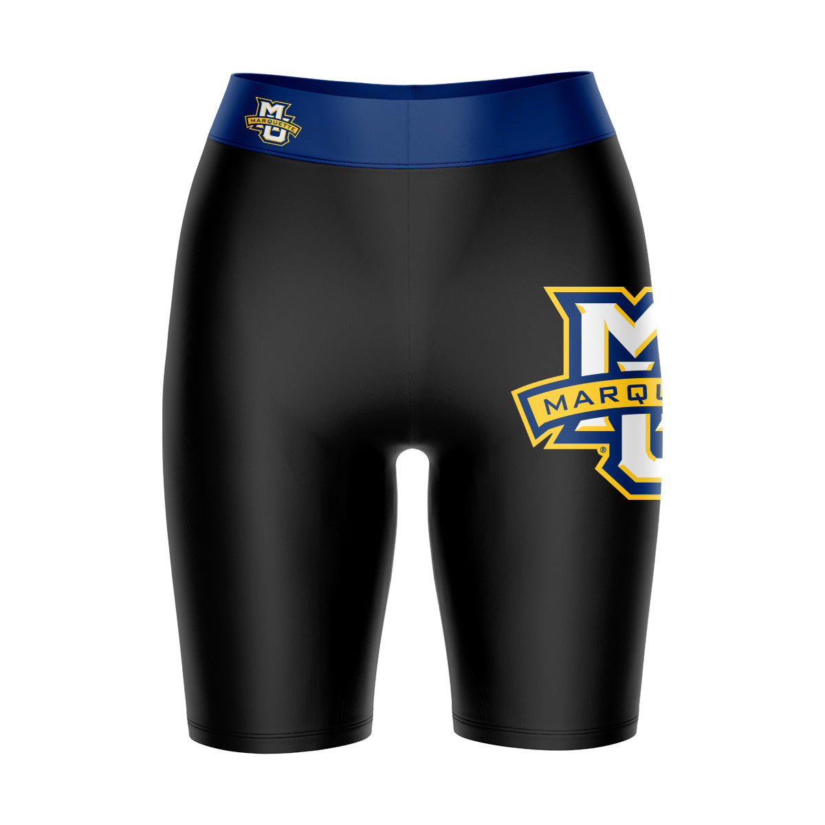 Marquette Golden Eagles Vive La Fete Game Day Logo on Thigh and Waistband Black and Navy Women Bike Short 9 Inseam"