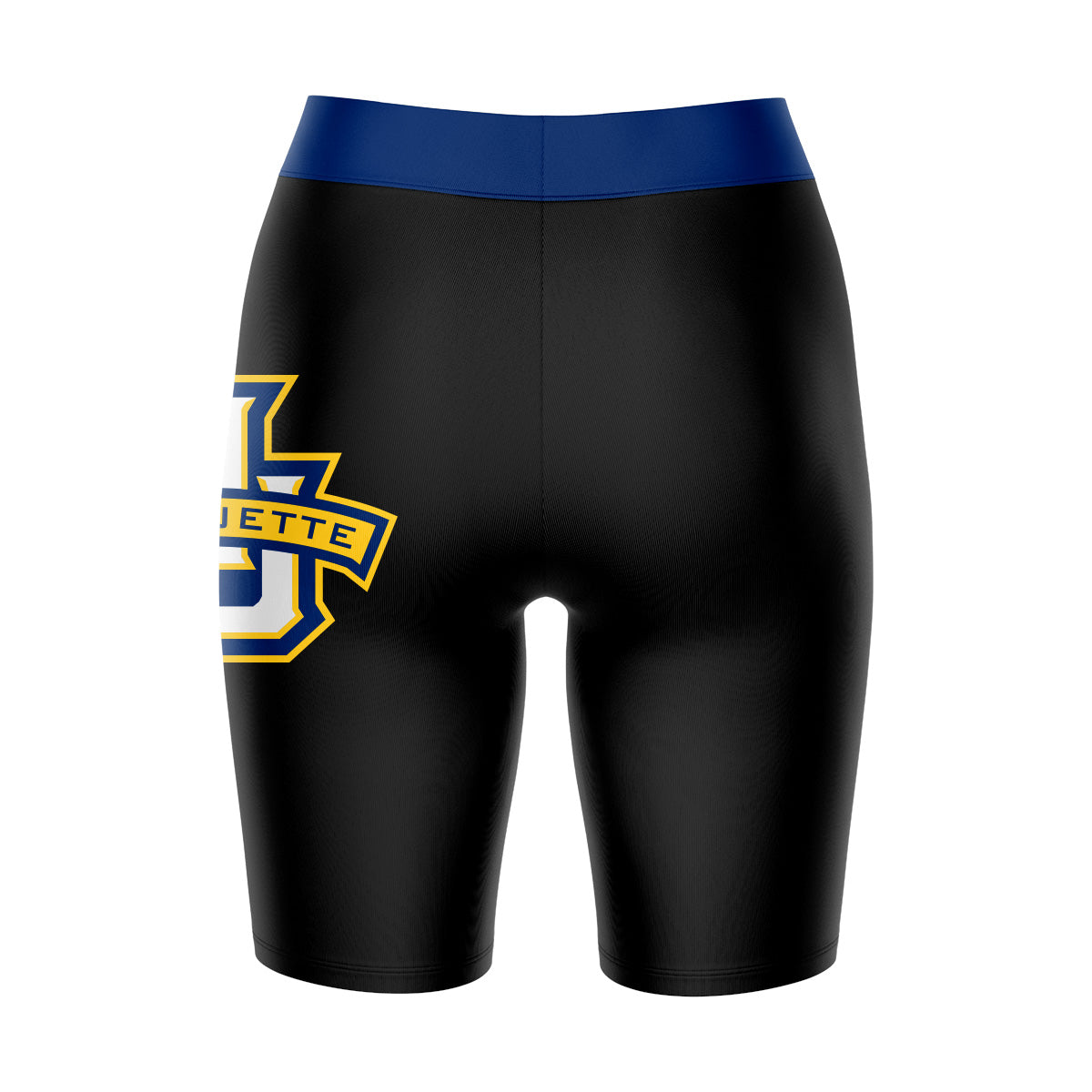 Marquette Golden Eagles Vive La Fete Game Day Logo on Thigh and Waistband Black and Navy Women Bike Short 9 Inseam"