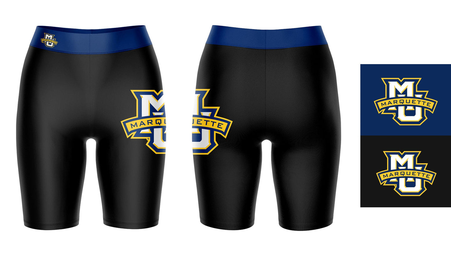 Marquette Golden Eagles Vive La Fete Game Day Logo on Thigh and Waistband Black and Navy Women Bike Short 9 Inseam"