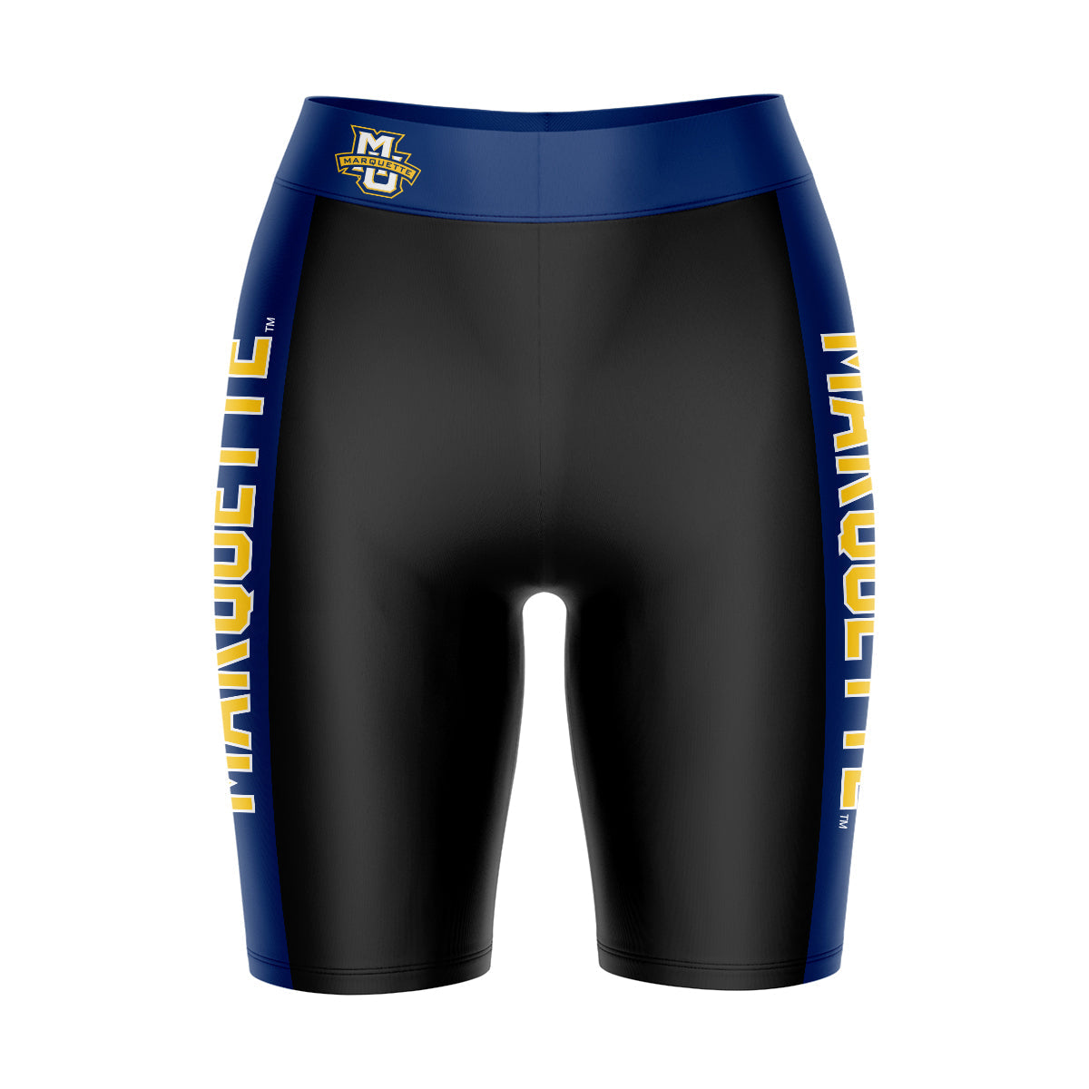 Marquette Golden Eagles Vive La Fete Game Day Logo on Waistband and Navy Stripes Black Women Bike Short 9 Inseam"