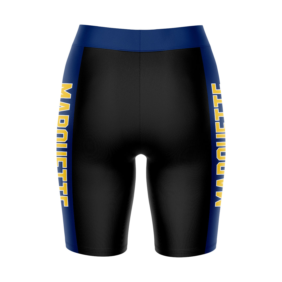 Marquette Golden Eagles Vive La Fete Game Day Logo on Waistband and Navy Stripes Black Women Bike Short 9 Inseam"