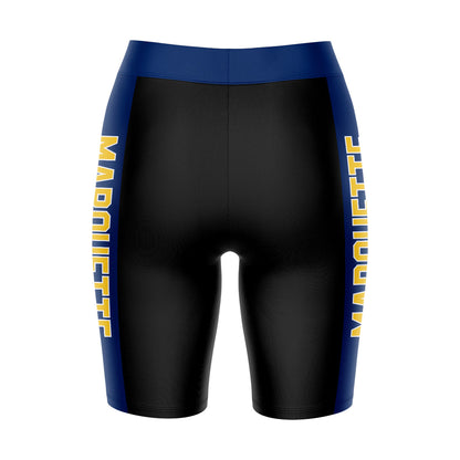 Marquette Golden Eagles Vive La Fete Game Day Logo on Waistband and Navy Stripes Black Women Bike Short 9 Inseam"