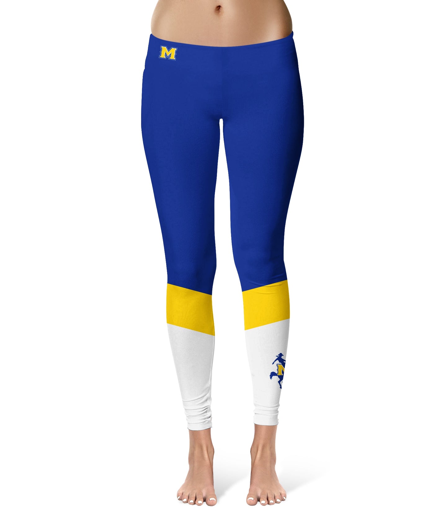 McNeese State Cowboys Vive La Fete Game Day Collegiate Ankle Color Block Women Blue White Yoga Leggings