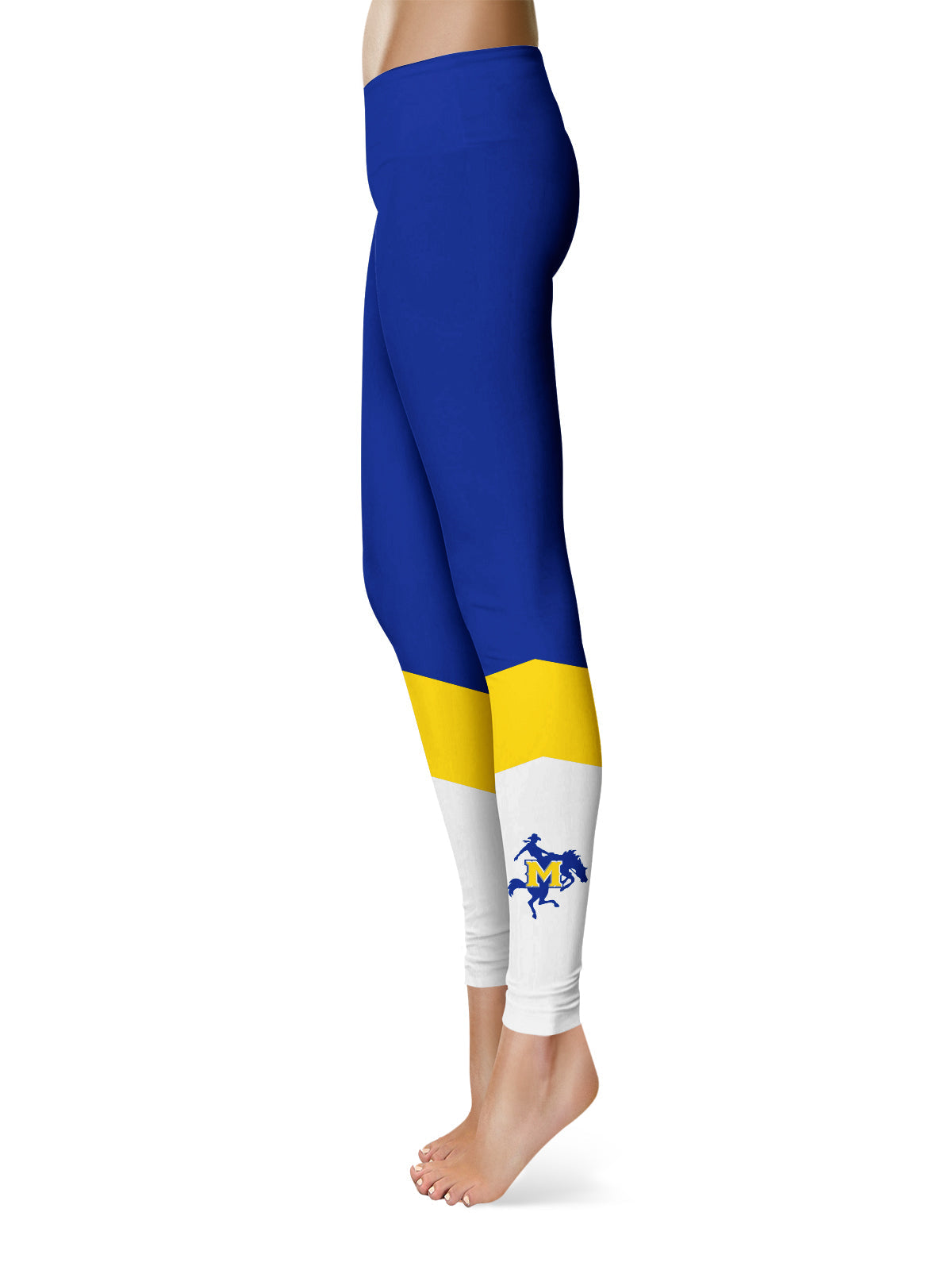 McNeese State Cowboys Vive La Fete Game Day Collegiate Ankle Color Block Women Blue White Yoga Leggings