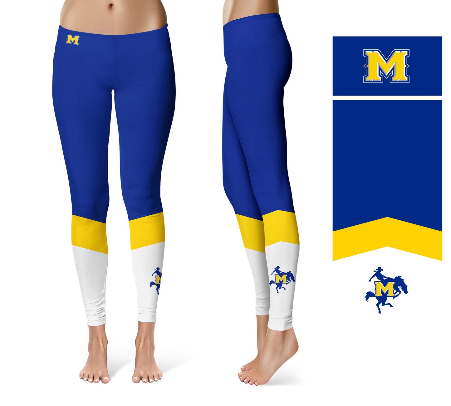 McNeese State Cowboys Vive La Fete Game Day Collegiate Ankle Color Block Women Blue White Yoga Leggings