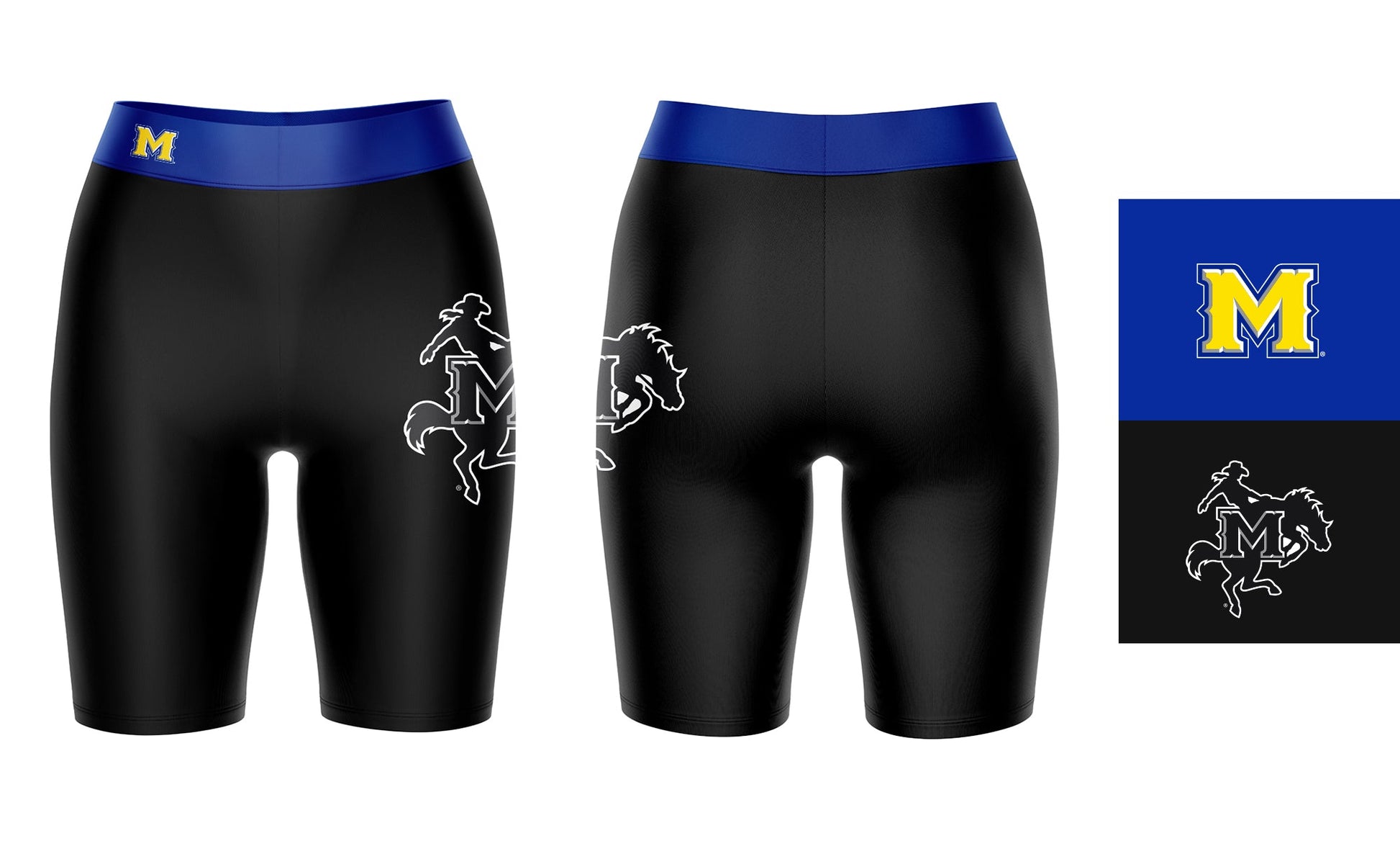 McNeese State Cowboys Vive La Fete Game Day Logo on Thigh and Waistband Black and Blue Women Bike Short 9 Inseam