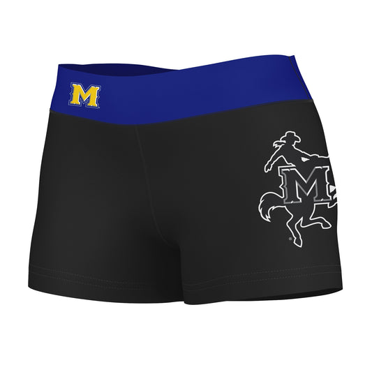 McNeese State Cowboys Vive La Fete Logo on Thigh & Waistband Black & Blue Women Yoga Booty Workout Shorts 3.75 Inseam