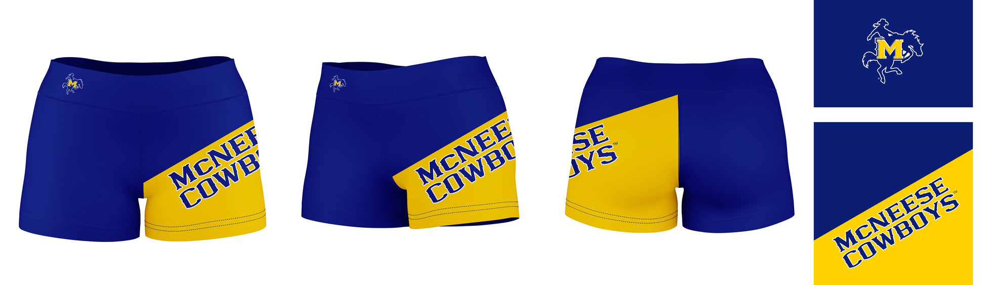 McNeese State Cowboys Vive La Fete Game Day Collegiate Leg Color Block Women Blue Gold Optimum Yoga Short - Vive La F̻te - Online Apparel Store