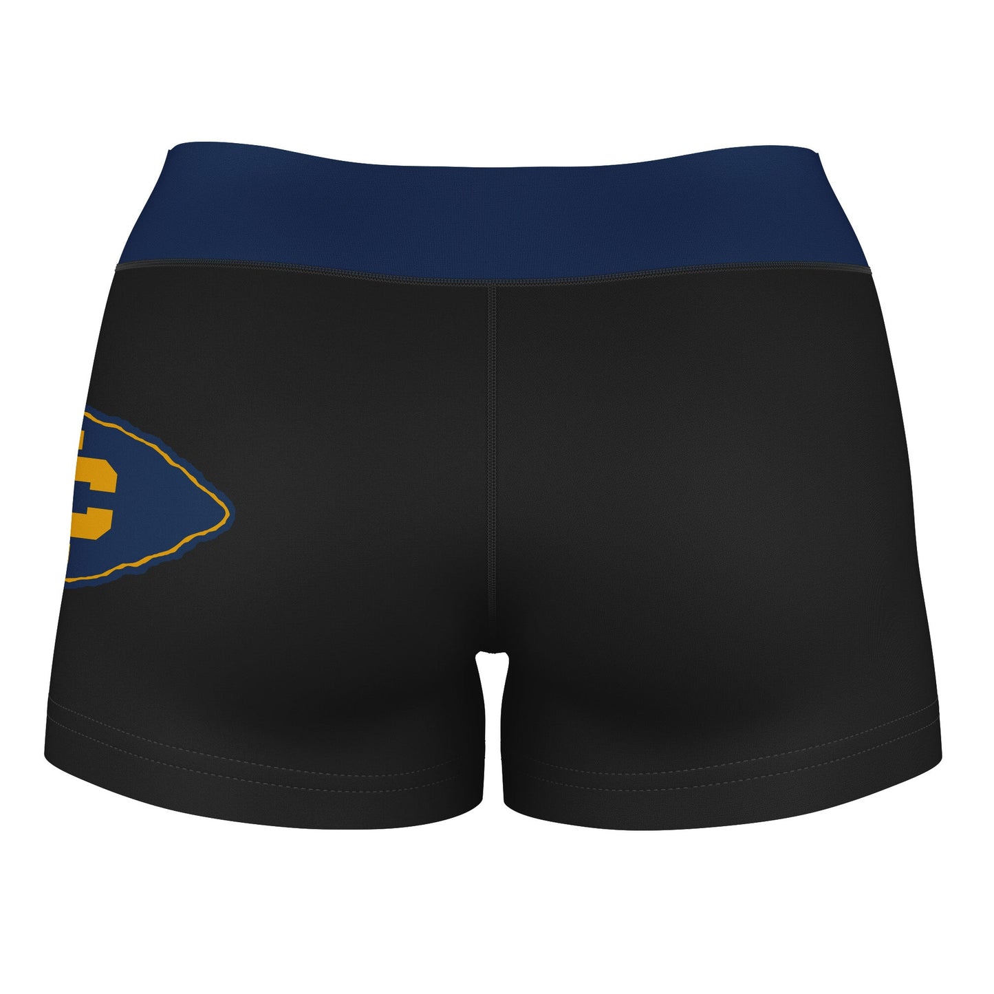 Mississippi College Choctaws Logo on Thigh & Waistband Black & Blue Women Yoga Booty Workout Shorts 3.75 Inseam" - Vive La F̻te - Online Apparel Store