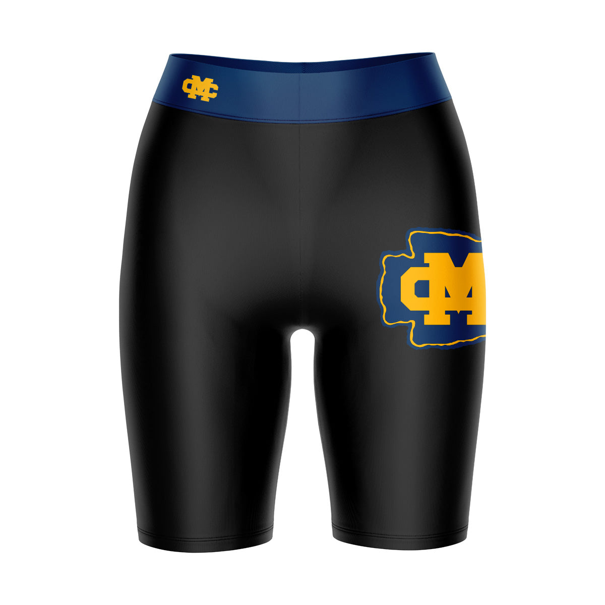 Mississippi College Choctaws Vive La Fete Game Day Logo on Thigh and Waistband Black and Blue Women Bike Short 9 Inseam"