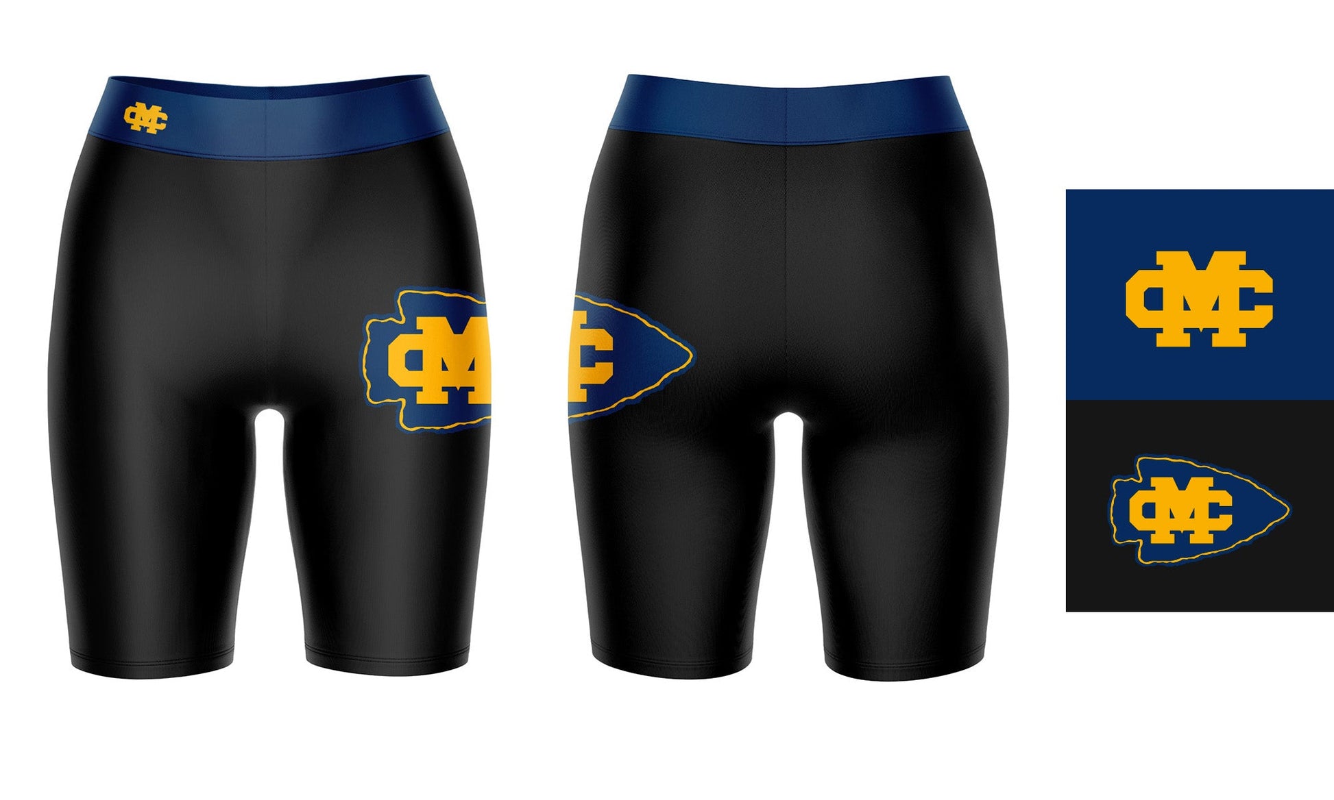 Mississippi College Choctaws Vive La Fete Game Day Logo on Thigh and Waistband Black and Blue Women Bike Short 9 Inseam"