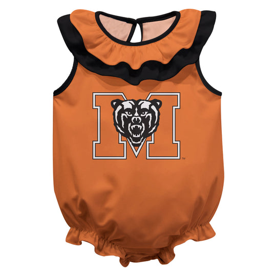 Mercer University Bears MU Orange Sleeveless Ruffle One Piece Jumpsuit Logo Bodysuit by Vive La Fete