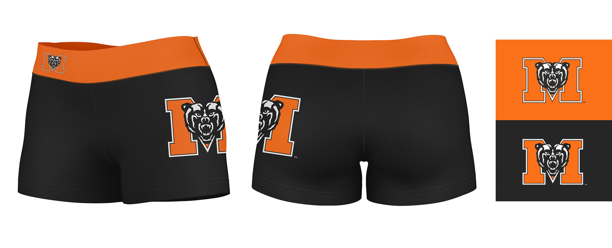 Mercer Bears MU Vive La Fete Logo on Thigh & Waistband Black & Orange Women Yoga Booty Workout Shorts 3.75 Inseam" - Vive La F̻te - Online Apparel Store