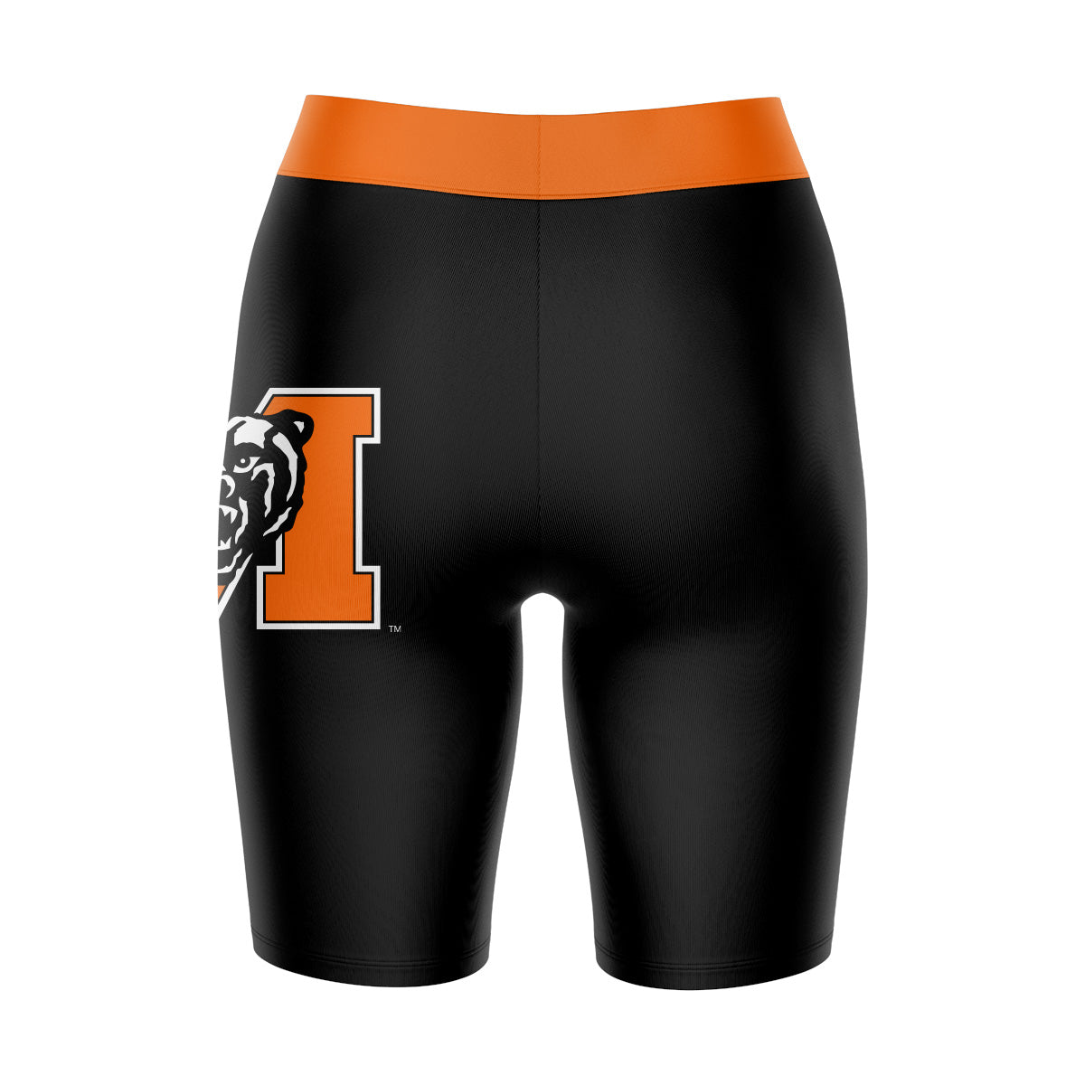 Mercer Bears MU Vive La Fete Game Day Logo on Thigh and Waistband Black and Orange Women Bike Short 9 Inseam"