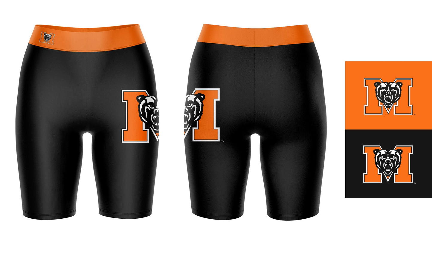 Mercer Bears MU Vive La Fete Game Day Logo on Thigh and Waistband Black and Orange Women Bike Short 9 Inseam"