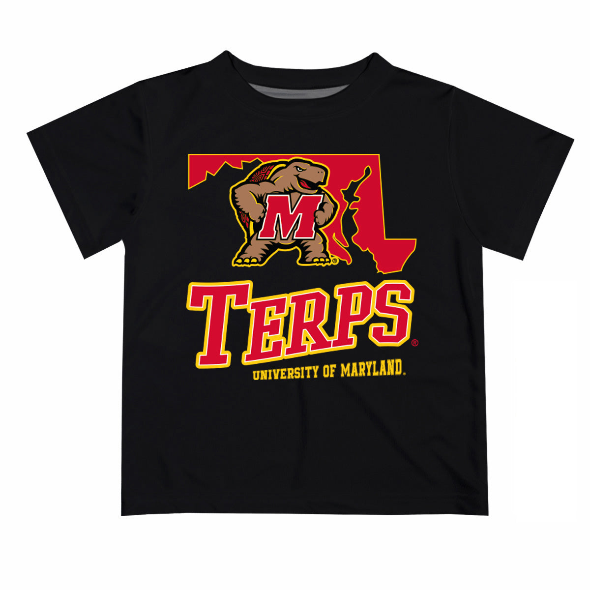 Maryland Terrapins Vive La Fete State Map Red Short Sleeve Tee Shirt