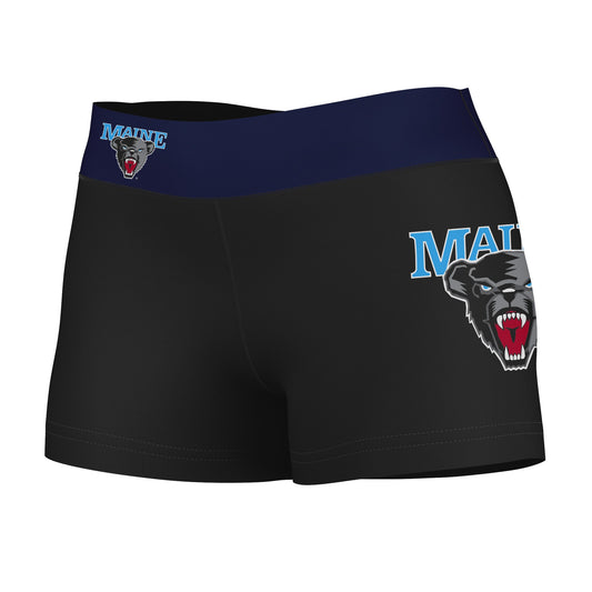 Maine Black Bears Vive La Fete Logo on Thigh and Waistband Black & Navy Women Yoga Booty Workout Shorts 3.75 Inseam"