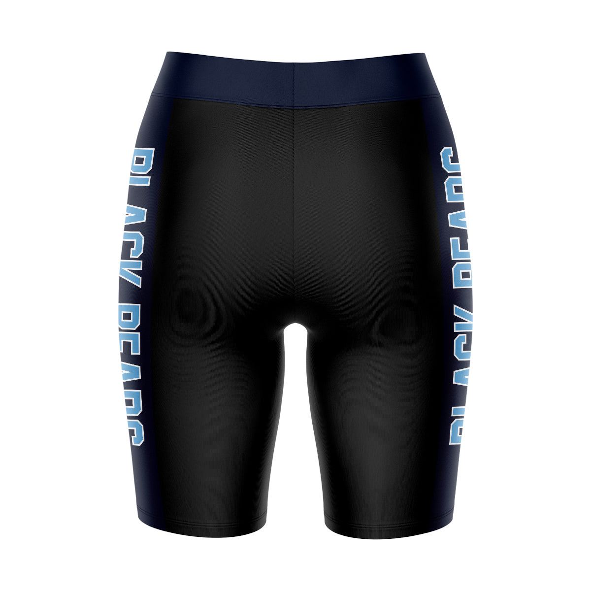 Maine Black Bears Vive La Fete Game Day Logo on Waistband and Navy Stripes Black Women Bike Short 9 Inseam"