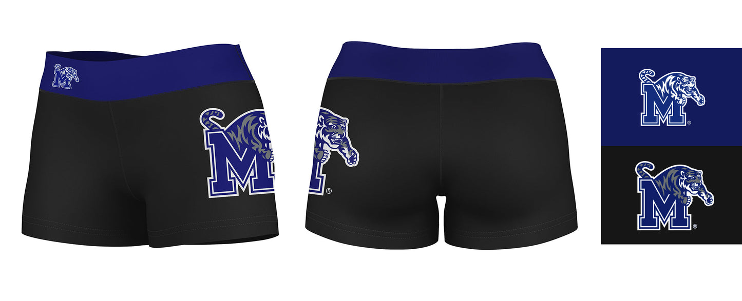 Memphis Tigers Vive La Fete Game Day Logo on Thigh and Waistband Black & Blue Women Yoga Booty Workout Shorts 3.75 Inseam" - Vive La F̻te - Online Apparel Store