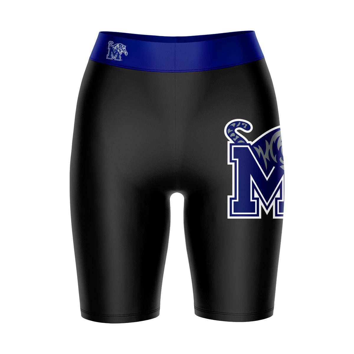 Memphis Tigers Vive La Fete Game Day Logo on Thigh and Waistband Black and Blue Women Bike Short 9 Inseam"