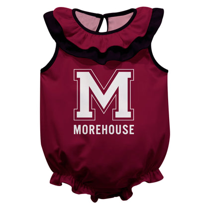 Morehouse Maroon Tigers Maroon Sleeveless Ruffle One Piece Jumpsuit Logo Bodysuit by Vive La Fete