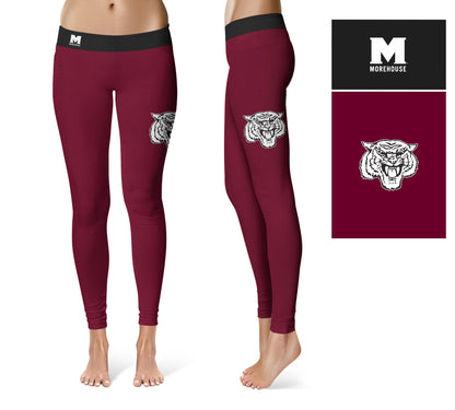 Morehouse College Maroon Tigers Vive La Fete Collegiate Logo on Thigh Maroon Women Yoga Leggings 2.5 Waist Tights