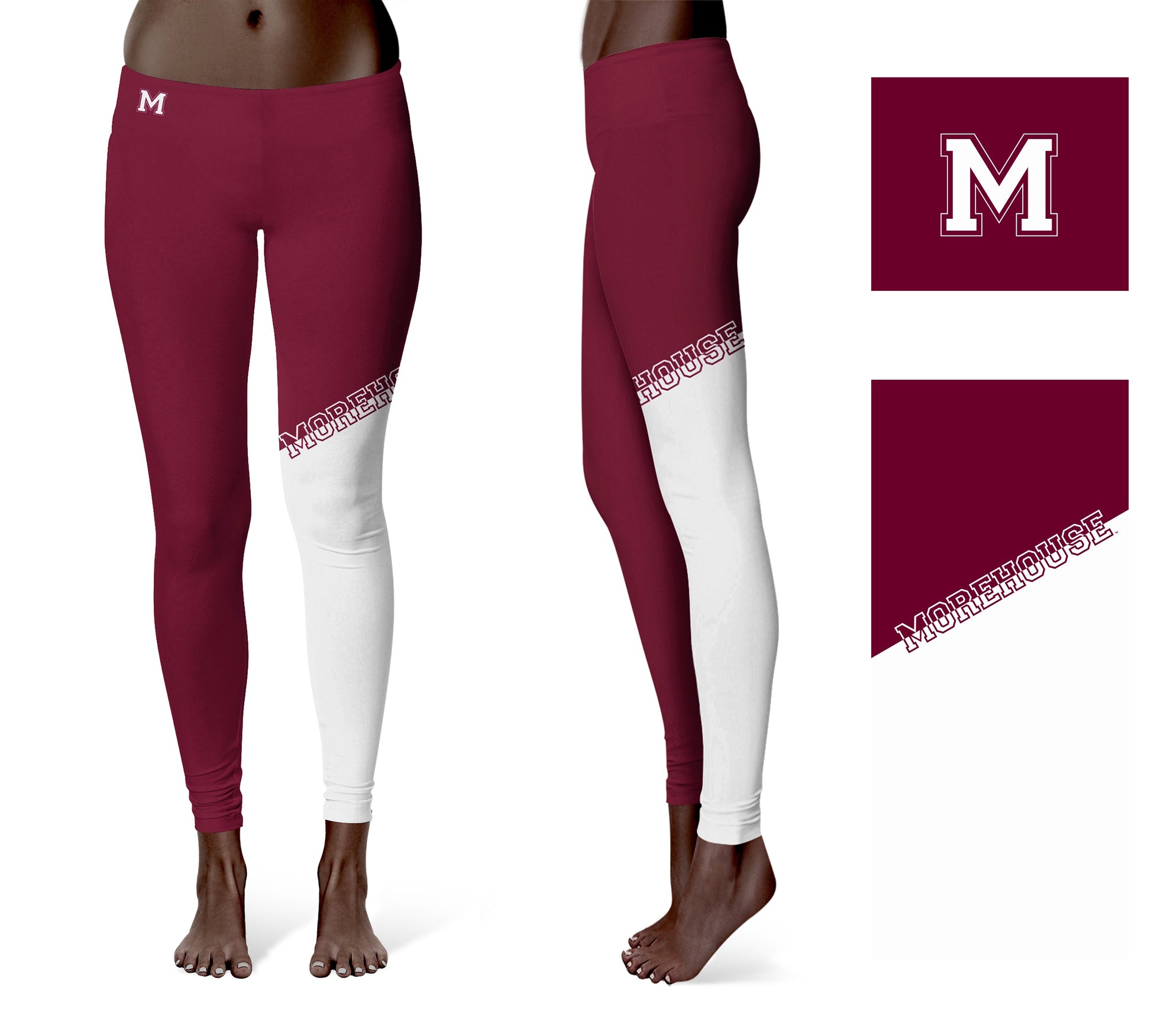 Morehouse Maroon Tigers Vive La Fete Game Day Collegiate Leg Color Block Women Maroon White Yoga Leggings