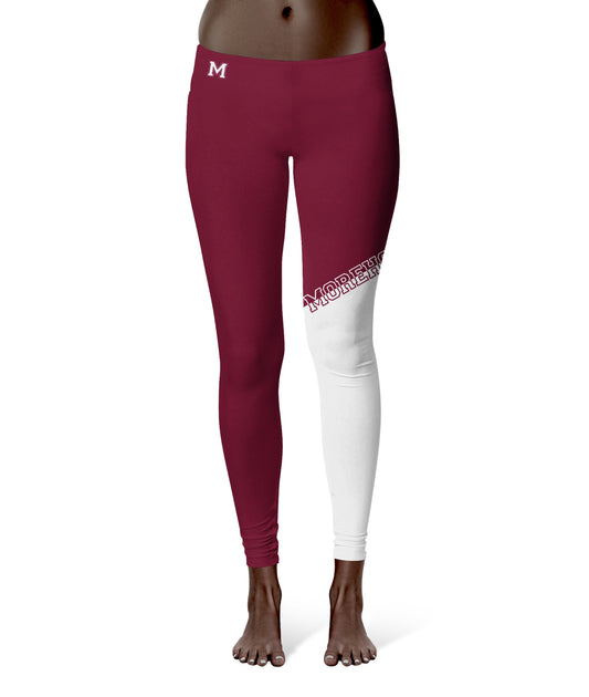 Morehouse Maroon Tigers Vive La Fete Game Day Collegiate Leg Color Block Women Maroon White Yoga Leggings