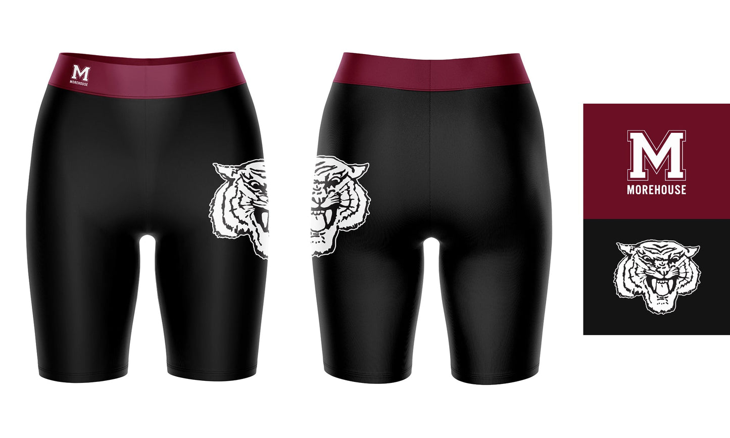 Morehouse Maroon Tigers Vive La Fete Game Day Logo on Thigh and Waistband Black and Maroon Women Bike Short 9 Inseam