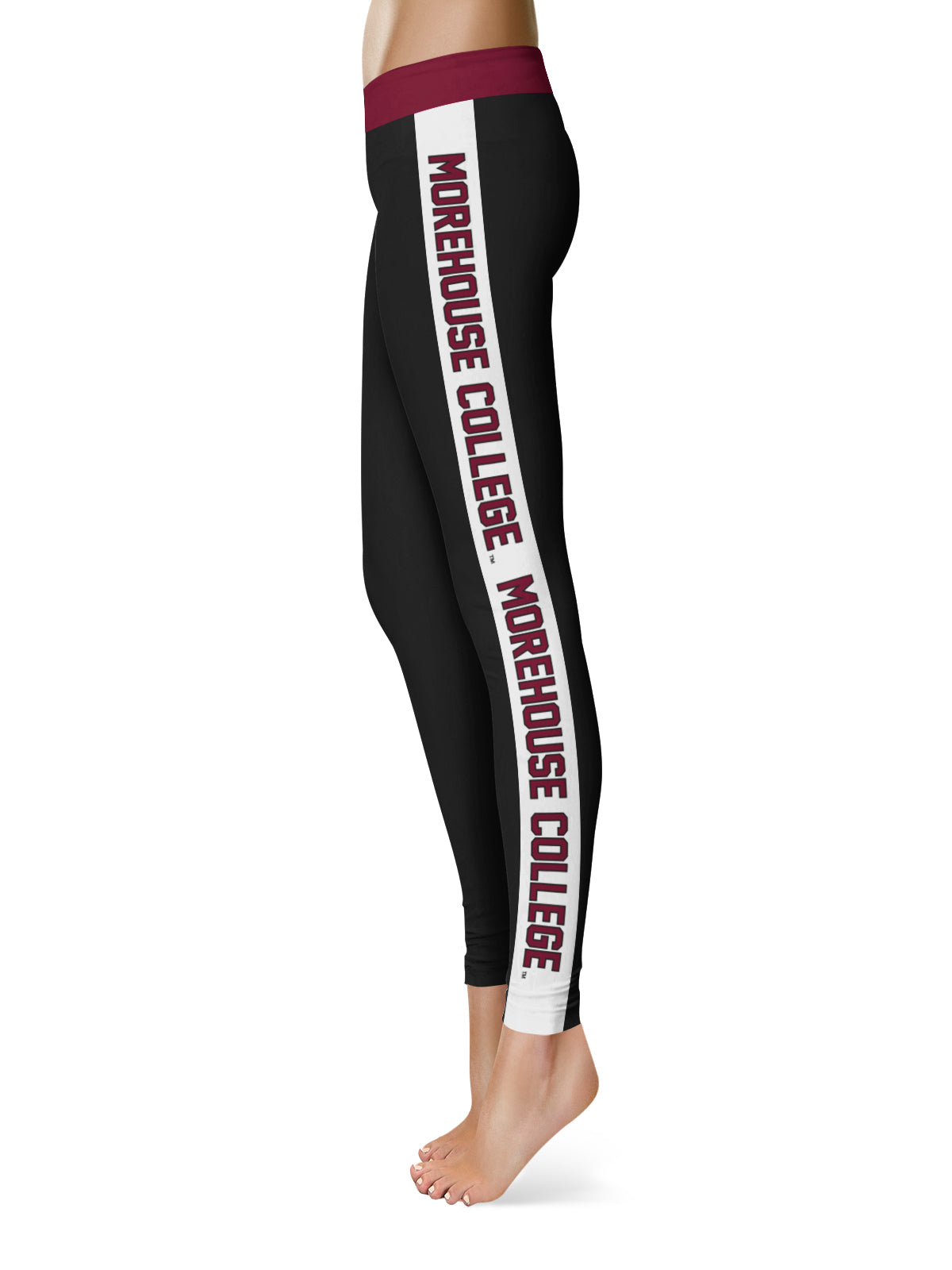 Morehouse Maroon Tigers Vive La Fete Game Day Collegiate White Stripes Women Black Yoga Leggings 2 Waist Tights