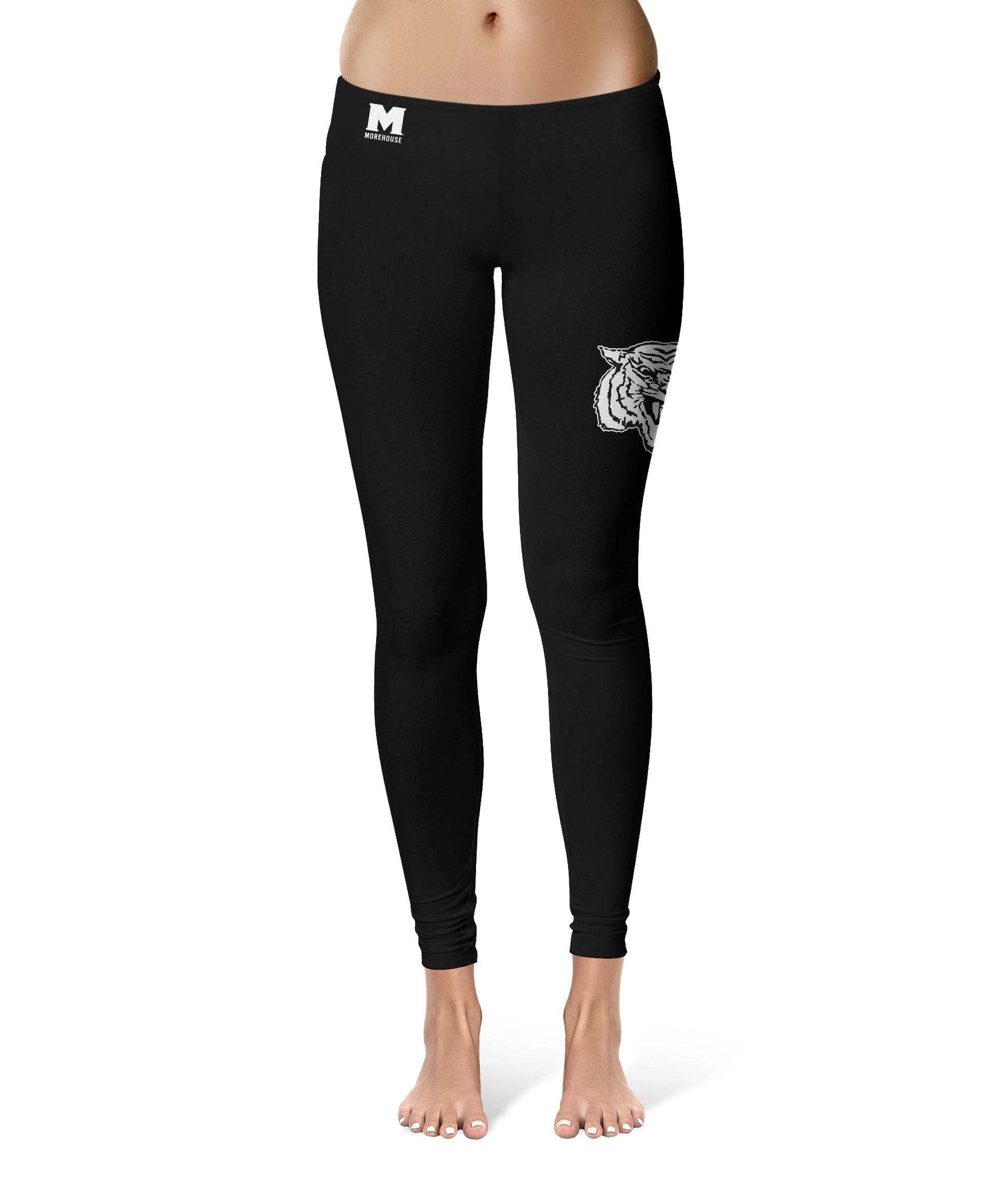 Morehouse College Maroon Tigers Vive La Fete Collegiate Large Logo on Thigh Women Black Yoga Leggings 2.5 Waist Tights