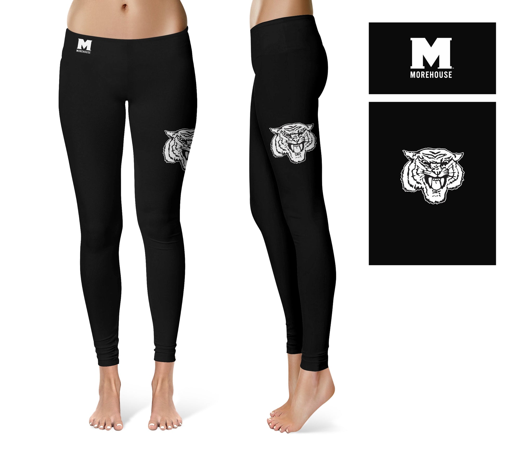 Morehouse College Maroon Tigers Vive La Fete Collegiate Large Logo on Thigh Women Black Yoga Leggings 2.5 Waist Tights