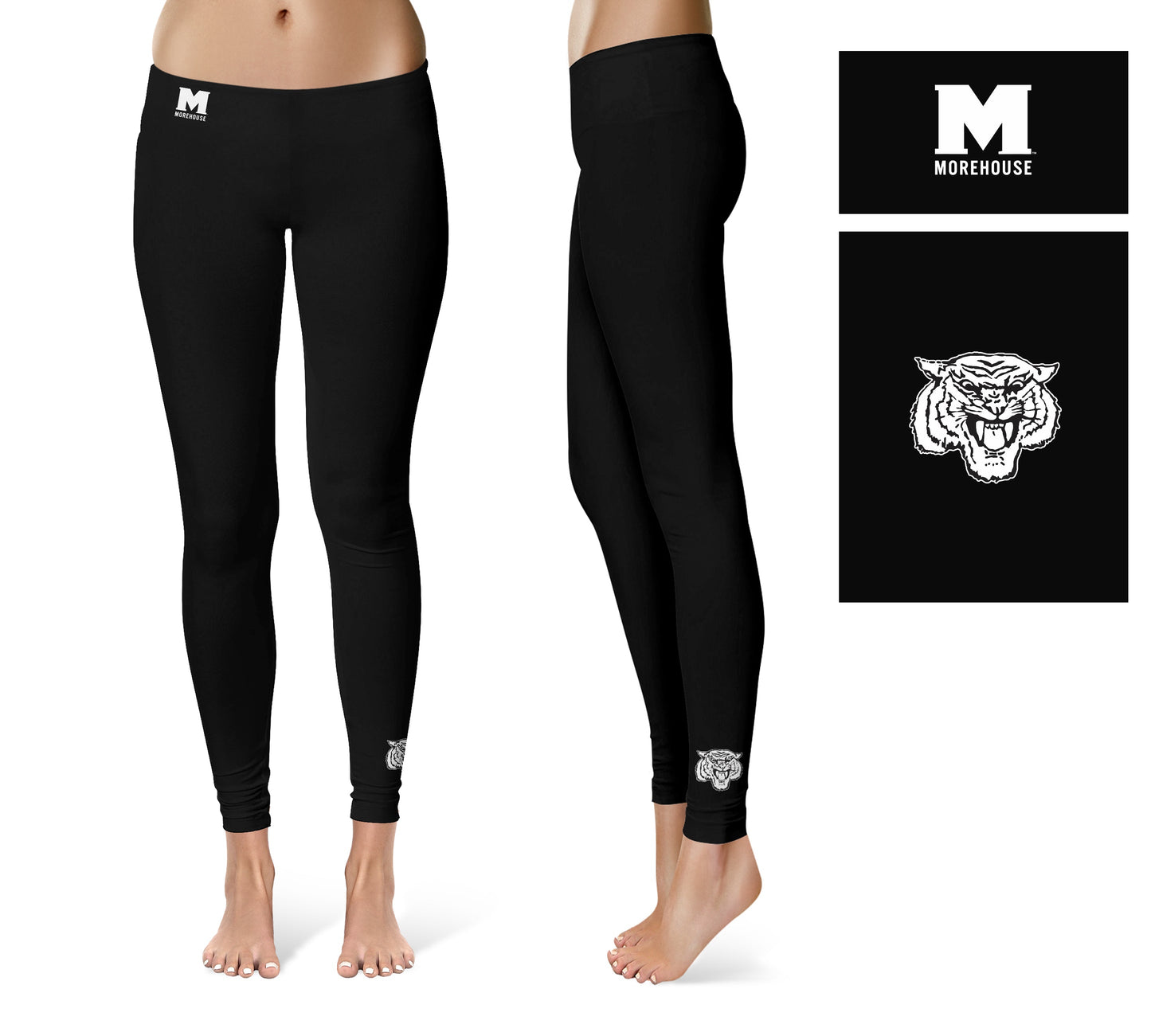 Morehouse College Maroon Tigers Vive La Fete Collegiate Logo at Ankle Women Black Yoga Leggings 2.5 Waist Tights
