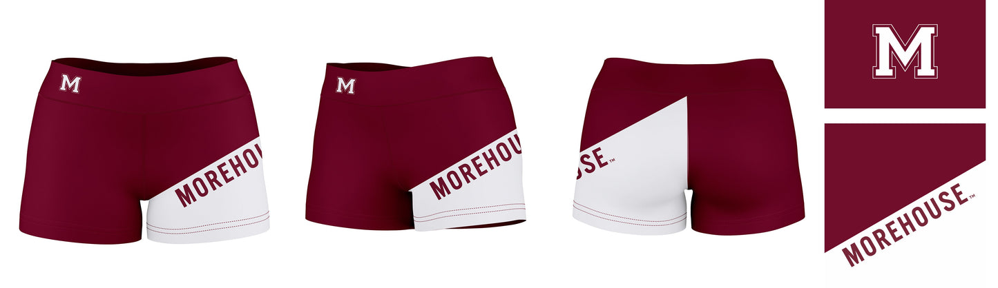 Morehouse Maroon Tigers Vive La Fete Game Day Collegiate Leg Color Block Women Maroon White Optimum Yoga Short - Vive La F̻te - Online Apparel Store