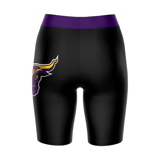 Mouseover Image, MSU Mavericks Vive La Fete Game Day Logo on Thigh and Waistband Black and Purple Women Bike Short 9 Inseam"