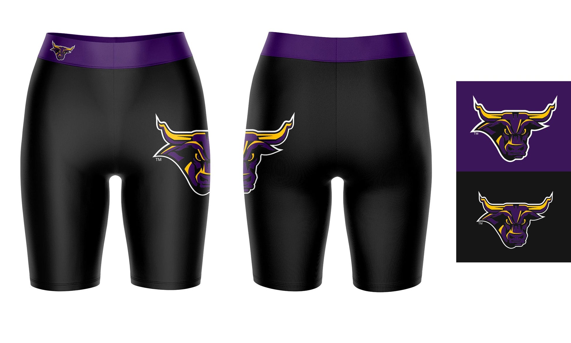 MSU Mavericks Vive La Fete Game Day Logo on Thigh and Waistband Black and Purple Women Bike Short 9 Inseam"