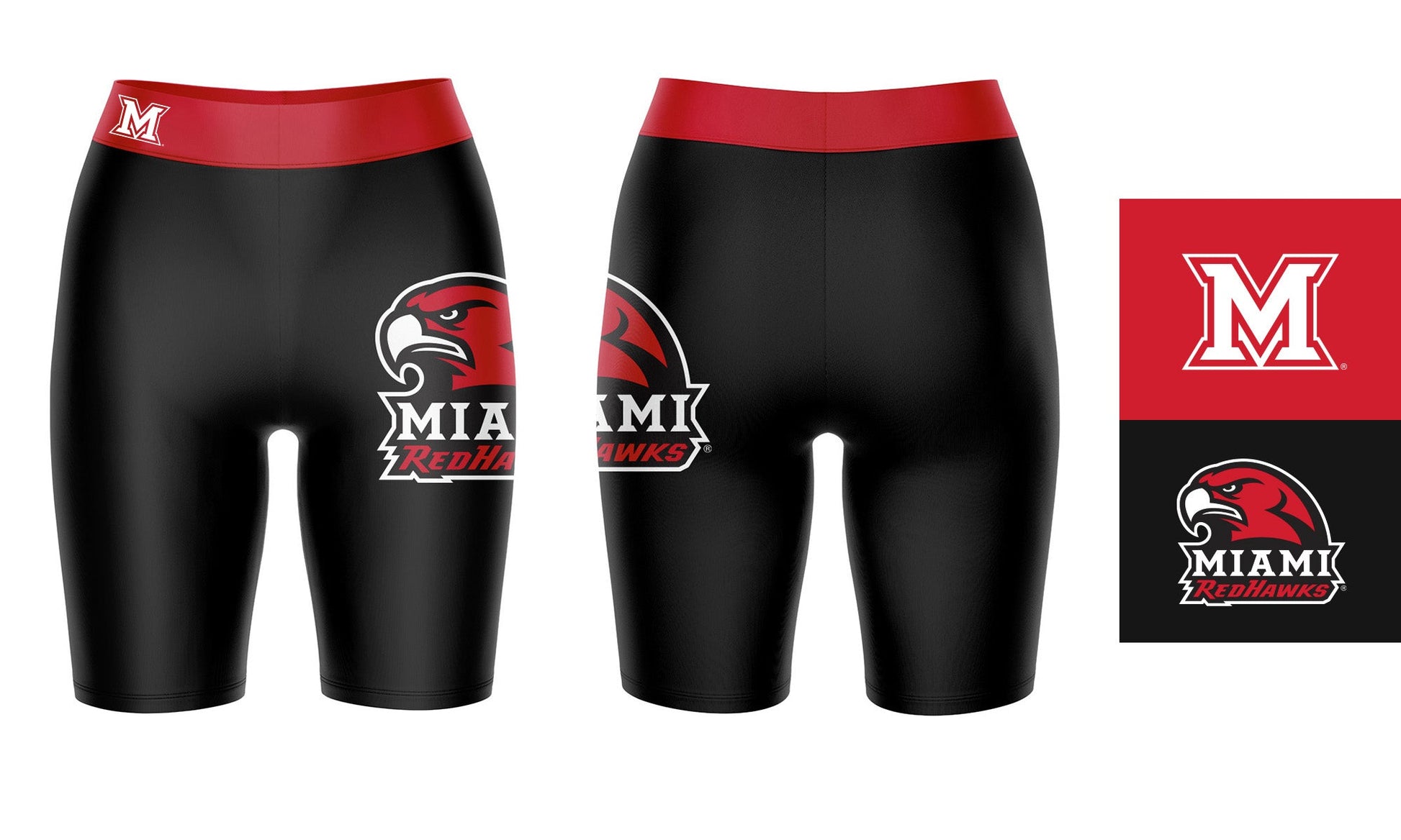 Miami Ohio RedHawks Vive La Fete Game Day Logo on Thigh and Waistband Black and Red Women Bike Short 9 Inseam"