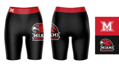 Miami Ohio RedHawks Vive La Fete Game Day Logo on Thigh and Waistband Black and Red Women Bike Short 9 Inseam"