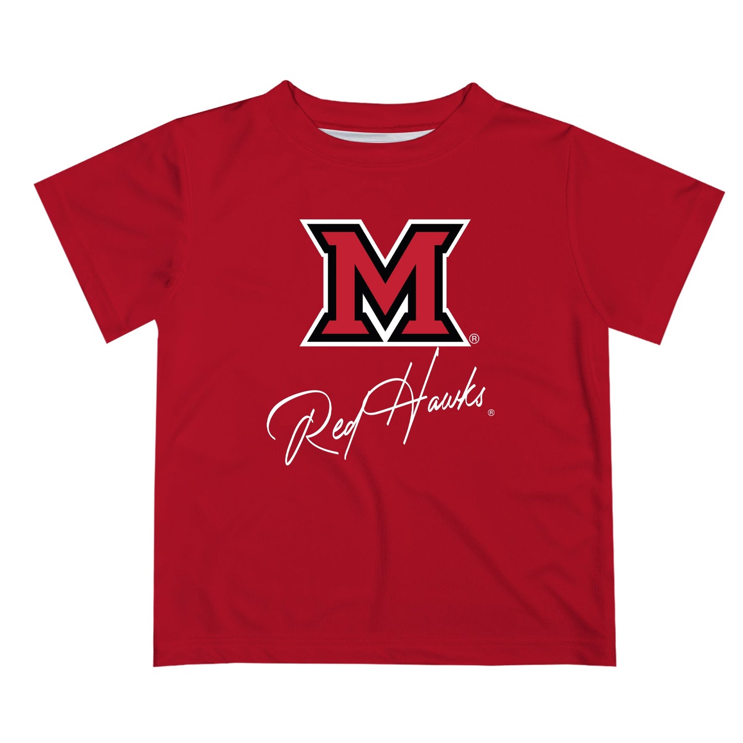 Miami Ohio RedHawks Vive La Fete Script V1 Red Short Sleeve Tee Shirt
