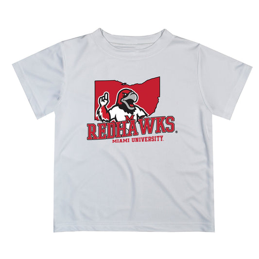 Mouseover Image, Miami Ohio RedHawks Vive La Fete State Map Red Short Sleeve Tee Shirt
