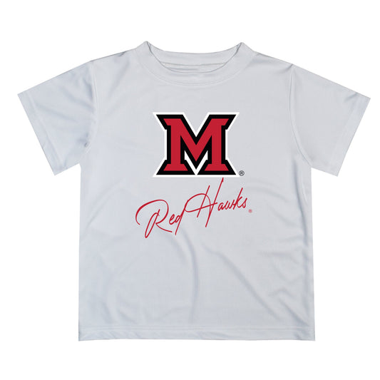 Miami Ohio RedHawks Vive La Fete Script V1 White Short Sleeve Tee Shirt