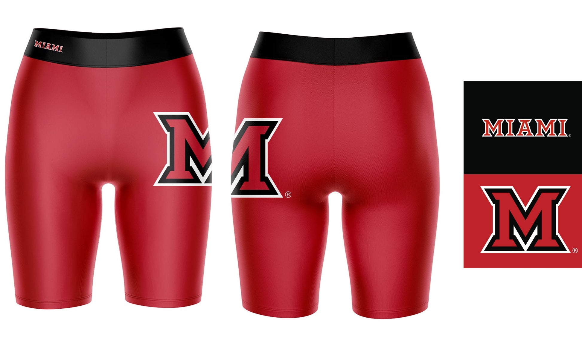 Miami Ohio RedHawks Vive La Fete Game Day Logo on Thigh and Waistband Red and Black Women Bike Short 9 Inseam