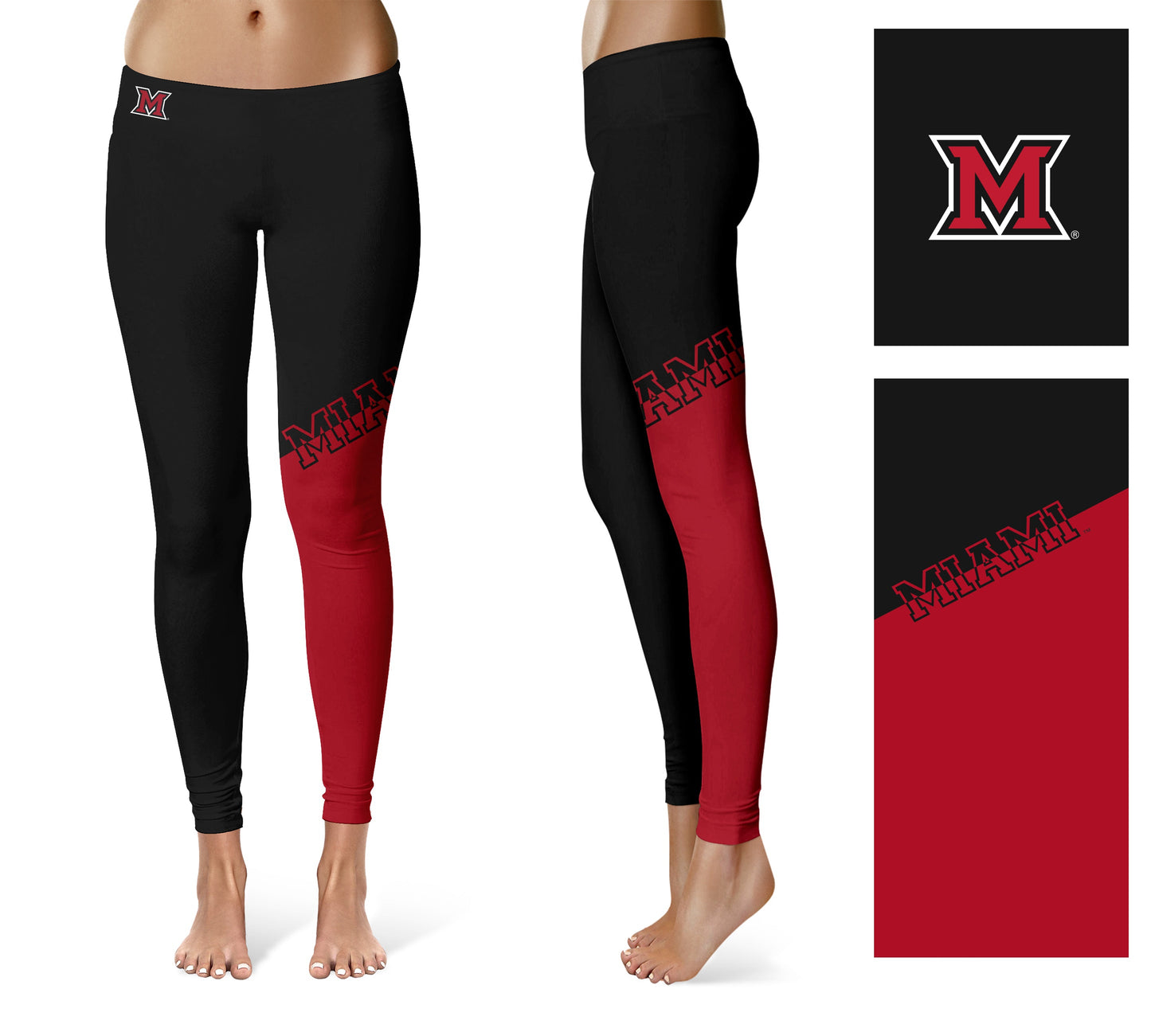 Miami Ohio RedHawks Vive La Fete Game Day Collegiate Leg Color Block Women Black Red Yoga Leggings