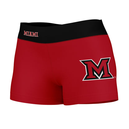 Miami Ohio RedHawks Vive La Fete Logo on Thigh & Waistband Red Black Women Yoga Booty Workout Shorts 3.75 Inseam